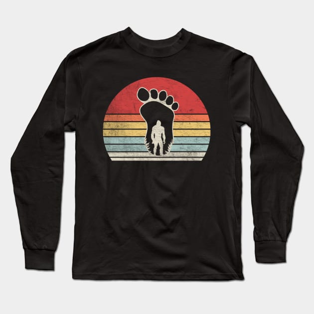 Retro Vintage Bigfoot Footprint Sasquatch Camping Hiking Adventure Long Sleeve T-Shirt by SomeRays